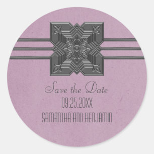 Lilac Medallion Border Save the Date Stickers