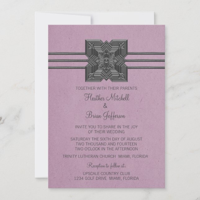 Lilac Medallion Border Wedding Invite (Front)