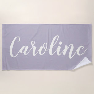 Lilac Minimalist Calligraphy Personalised Name Beach Towel