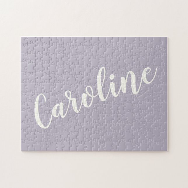 Lilac Minimalist Calligraphy Personalised Name  Jigsaw Puzzle (Horizontal)