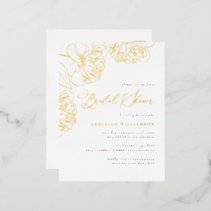 Lilac Minimalist Hand-drawn Peonies Bridal Shower Foil Invitation Postcard