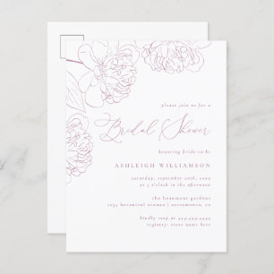 Lilac Minimalist Hand-drawn Peonies Bridal Shower Invitation Postcard