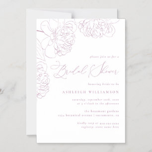 Lilac Minimalist Hand-drawn Peonies Bridal Shower Magnetic Invitation