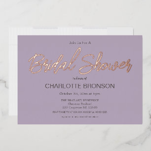 Lilac Minimalist Script Bridal Shower Rose Gold  