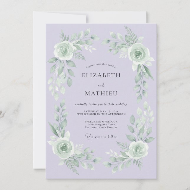 Lilac Mint Foliage Dusty Eucalyptus Wedding Invitation (Front)