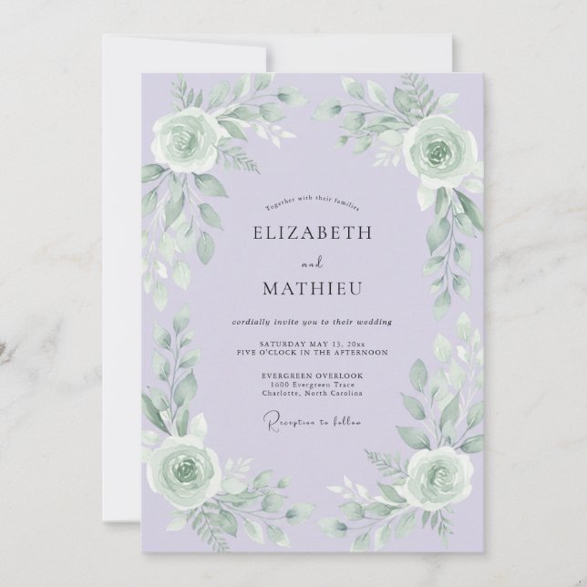 Lilac Mint Foliage Grey Eucalyptus Wedding Invitation (Front)