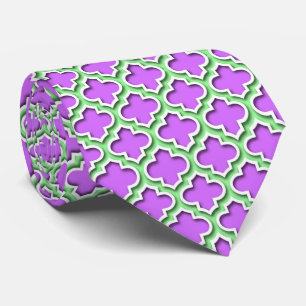 Lilac Mint Green White Moroccan Quatrefoil #5DS Tie