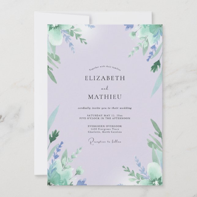 Lilac Mint Greenery Wedding Invitation (Front)