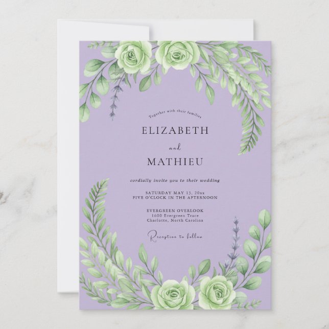 Lilac Mint Ranunculus Eucalyptus Wedding Invitation (Front)