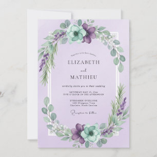 Lilac Mint Wreath Wedding Invitation