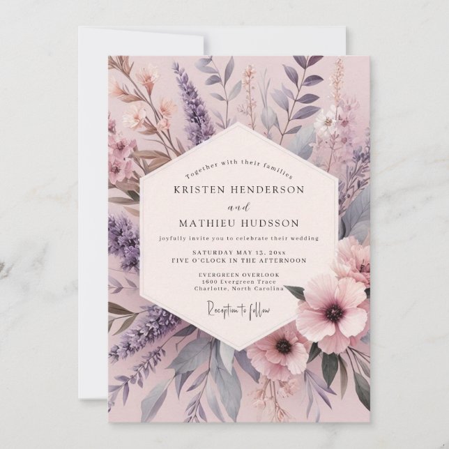 Lilac Misty Flora Wedding Invitation (Front)