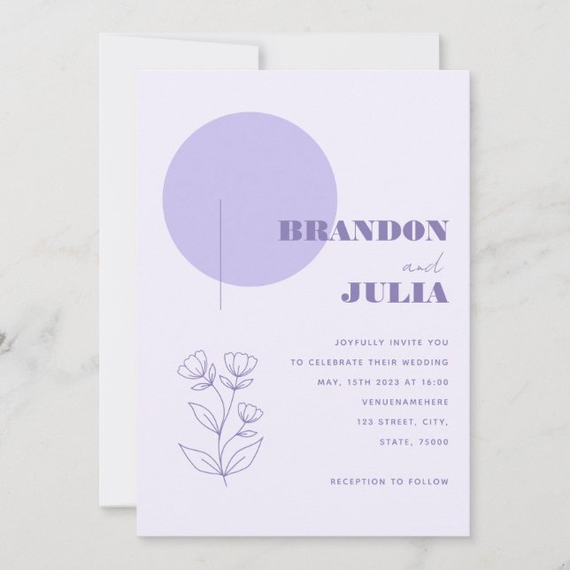 Lilac Modern Botanical Wedding Invitation (Front)