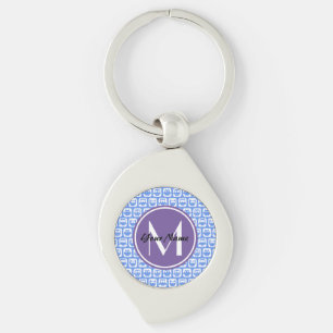 Lilac Monogram Blue and White Owl Pattern Key Ring