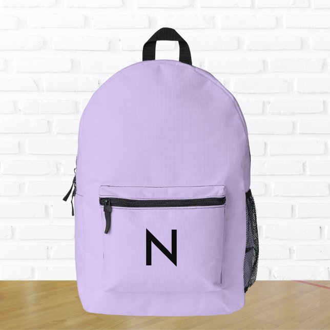 Lilac Monogram Elegant Pretty Modern Chic Trendy Printed Backpack (A cool rucksack in a lavender shade, to personalize with an initial as a stylish monogram)