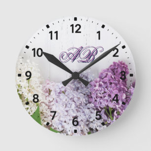 Lilac Monogram Wall Clock Personalized Floral