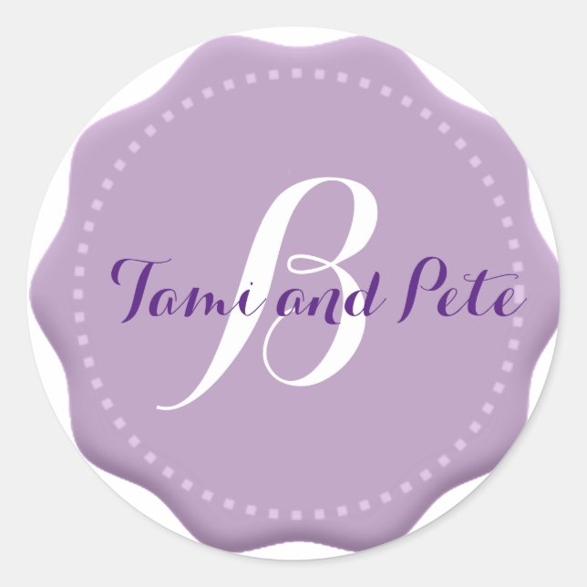 Lilac Monogram Wedding Envelope Seal Stickers (Front)