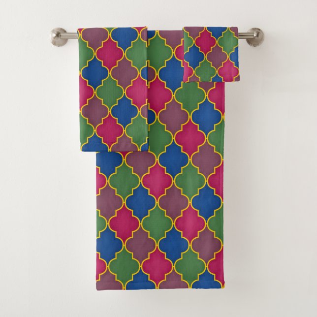 Lilac Moroccan Tile (large scale) Bath Towel Set (Insitu)