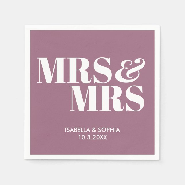 Lilac Mrs & Mrs Personalised Wedding Napkins (Front)