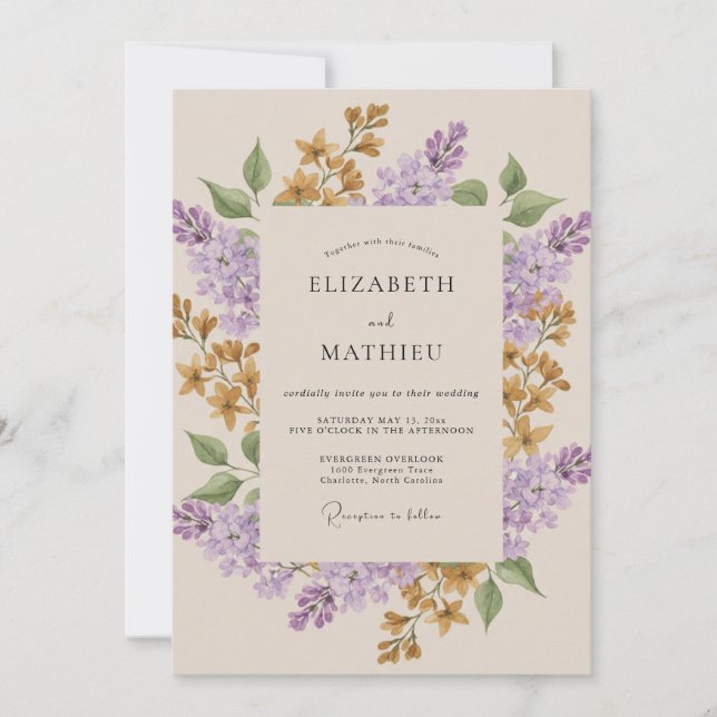 Lilac Mustard Wildflower Wedding Invitation (Front)
