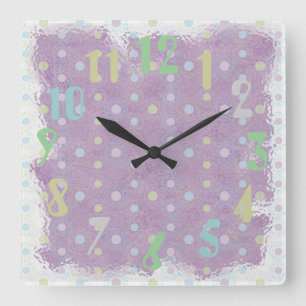 Lilac n Polkadots Square Wall Clock