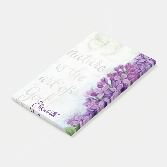 Lilac nature quote personalised post-it notes (Angled)