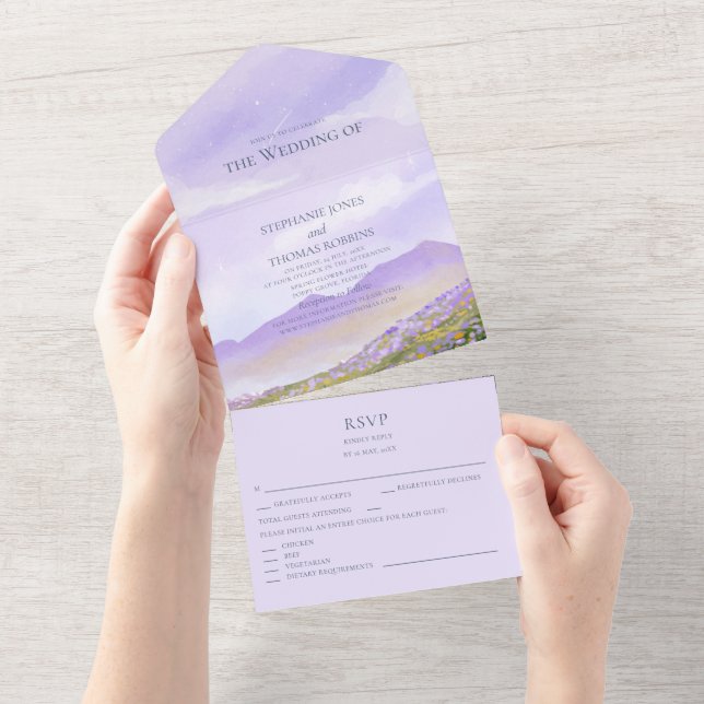 Lilac Night Sky Mountain Landscape All in One  All In One Invitation (Tearaway)