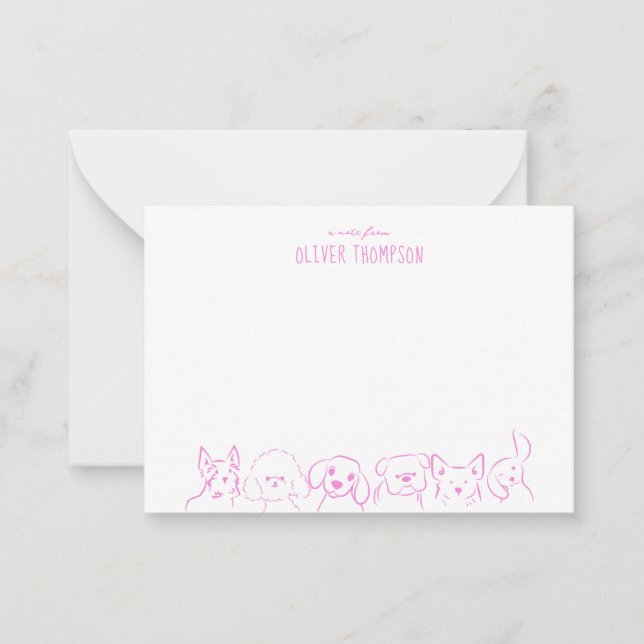 Lilac Note From Cute Dog Animal Sketch Note Card (Front)