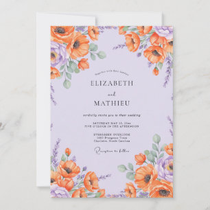 Lilac Orange Poppy Wedding Invitation