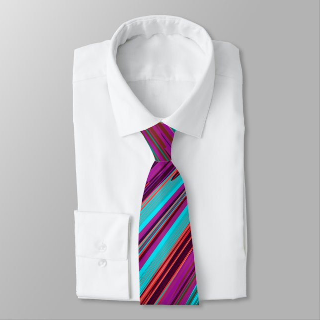 Lilac Orange Teal Abstract Geometric Feathers Tie (Tied)