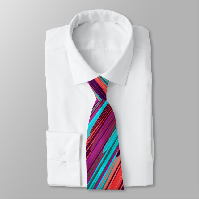 Lilac Orange Teal Abstract Geometric Feathers Tie (Tied)