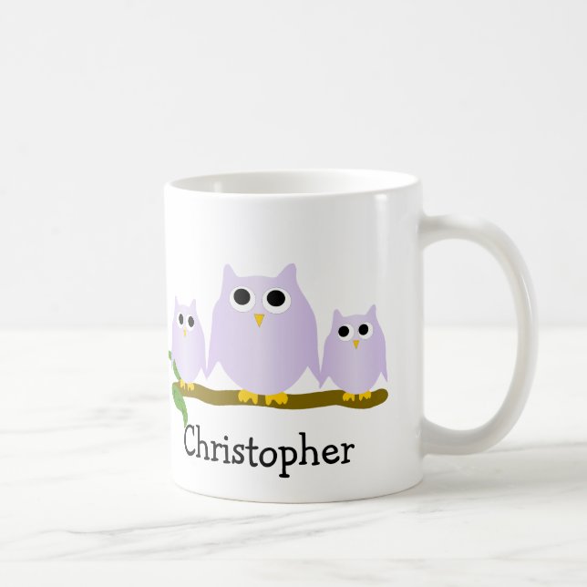 Lilac Owls Design Personalised Coffee Mug (Right)