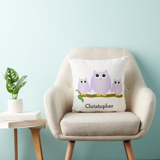 Lilac Owls Design Personalised Cushion (Chair)