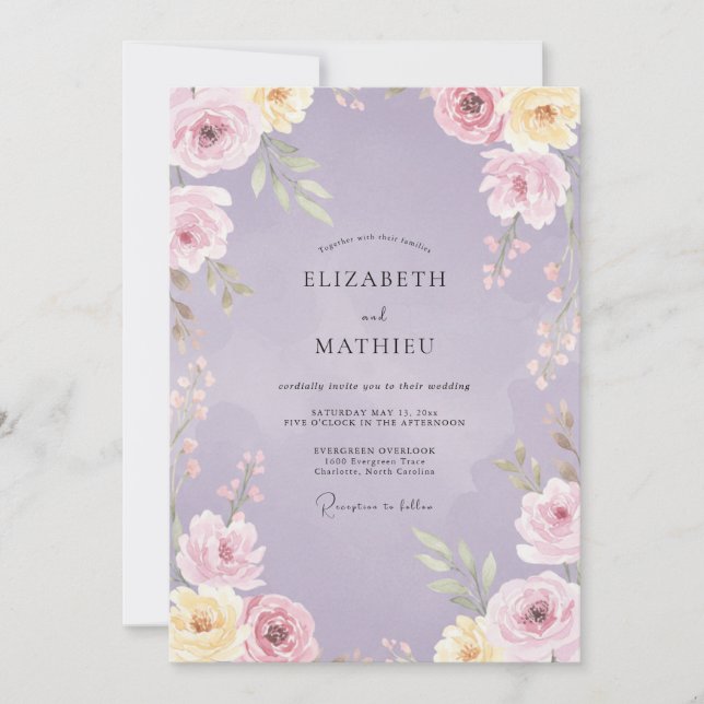 Lilac Pale Cream Ranunculus Eucalyptus Wedding Invitation (Front)