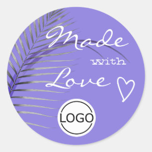 Lilac Palm Tree Leaf Made with Love Logo Template Classic Round Sticker