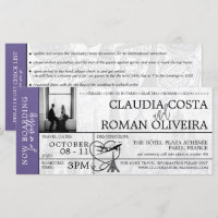 Lilac Paris Wedding Boarding Pass Invitation