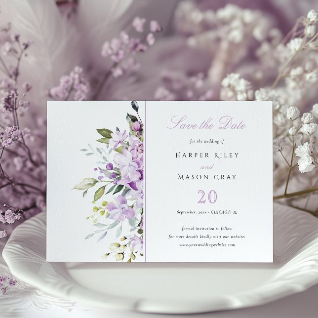 Lilac Pastel Floral Save the Date Invitation Card (Creator Uploaded)