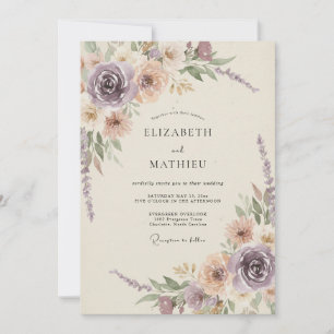 Lilac Peach Blossom Romance Wedding Invitation