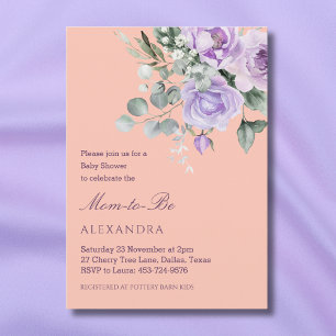 Lilac Peach Floral Peony Baby Shower Invitation