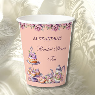 Lilac Peach Floral Tea Party Bridal Shower Paper Cups
