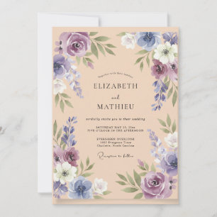 Lilac Peach Foliage Eucalyptus Wedding Invitation