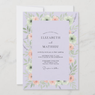 Lilac Peach Ranunculus Eucalyptus Wedding Invitation