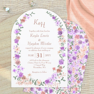 Lilac & Peach Rose Garden Arches Canopy Wedding Invitation