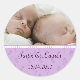 Lilac pearl twins announcement sticker