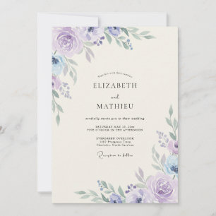 Lilac Periwinkle Ranunculus Eucalyptus Wedding Invitation