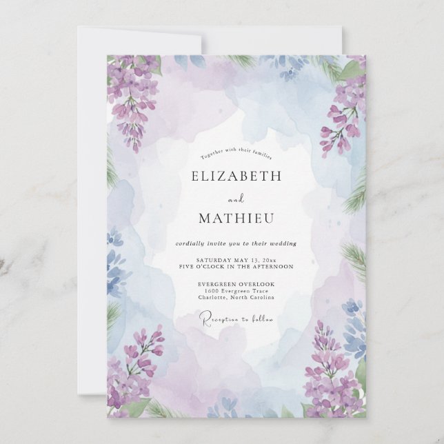 Lilac Periwinkle Wildflower Wedding Invitation (Front)