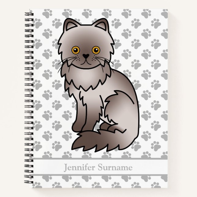 Lilac Persian Cute Cartoon Cat & Custom Text Notebook (Front)