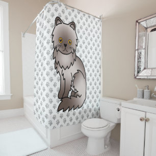 Lilac Persian Cute Cartoon Cat & Paws Shower Curtain