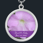 Lilac Petunia Flower Necklace<br><div class="desc">This is a Lilac Petunia flower. Makes a great gift for a loved one. Names and Date can be changed to your own. Just enter them in the text boxes to the right. Check out my other necklaces in my store.</div>