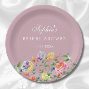 Lilac Pink Bright Roses Bridal Shower  Paper Plate