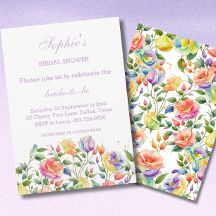 Lilac Pink Bright Roses Spring Bridal Shower Invitation